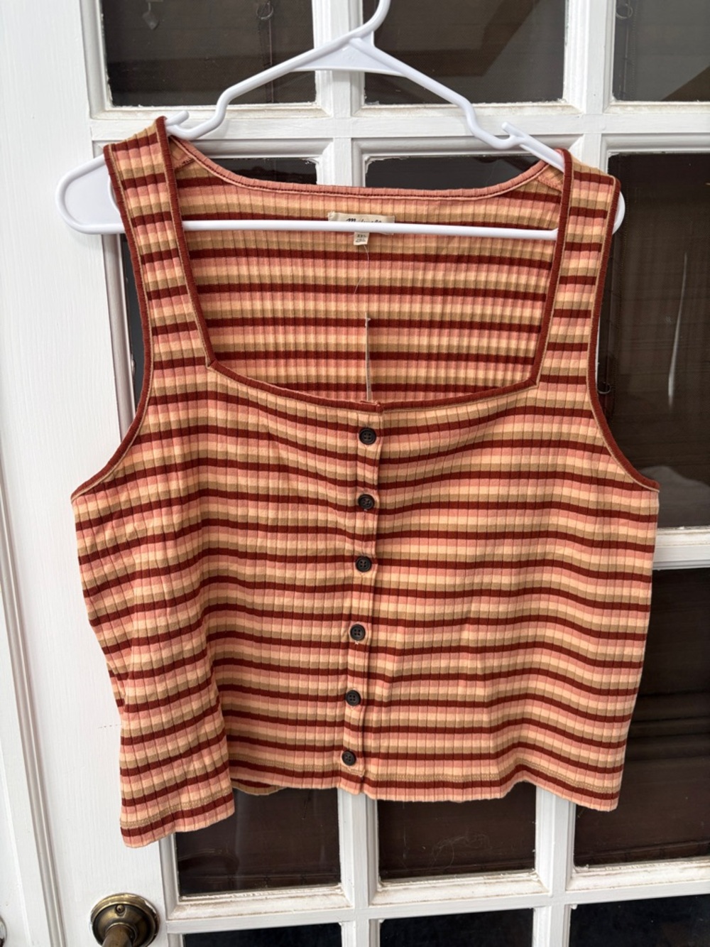 006 Madewell Ribbed Striped Button Tank - Rust & Beige